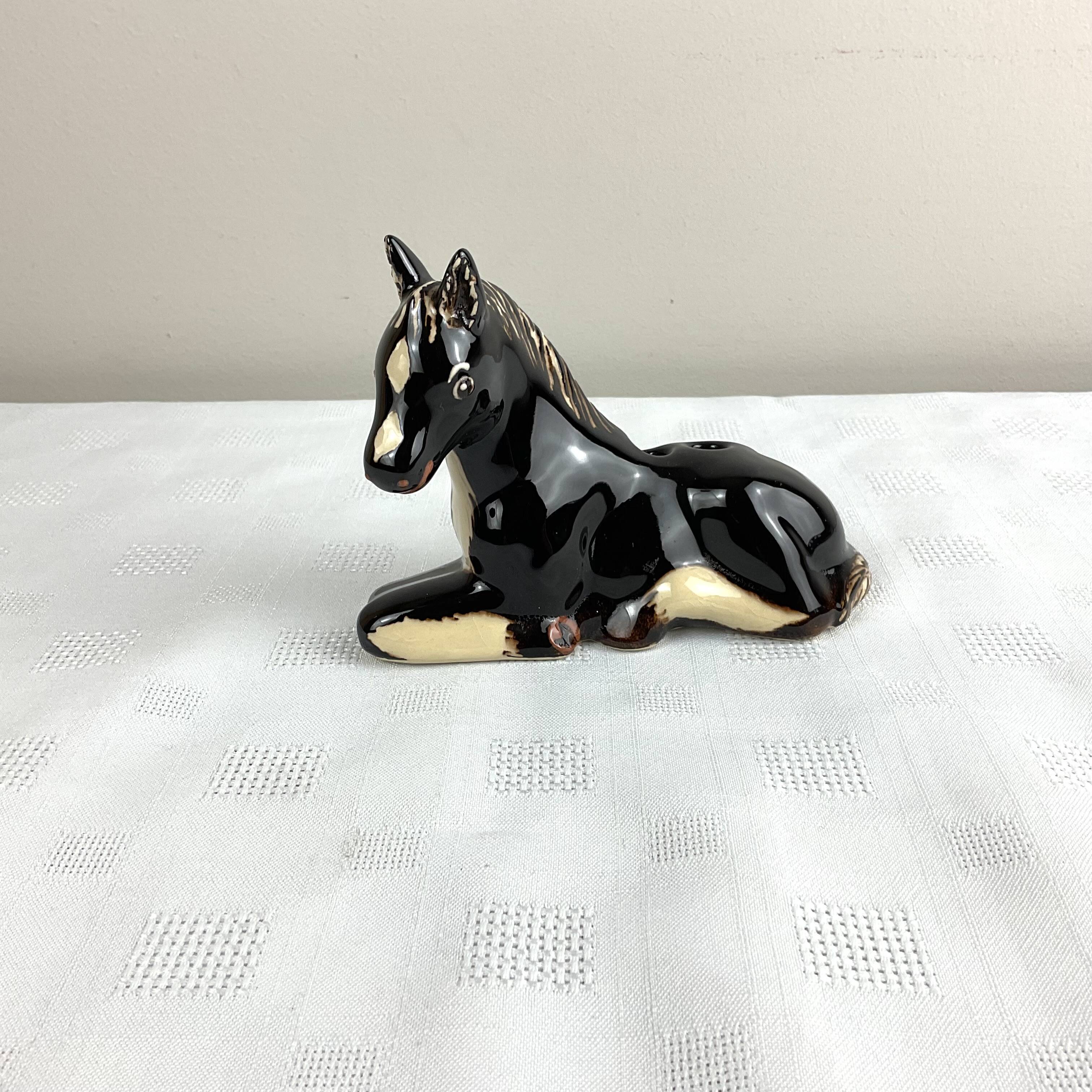 Old ceramic pencil holder horse figurine
