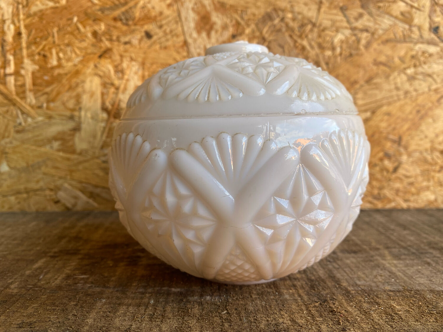 Vintage White Opaline Ball Box #C894