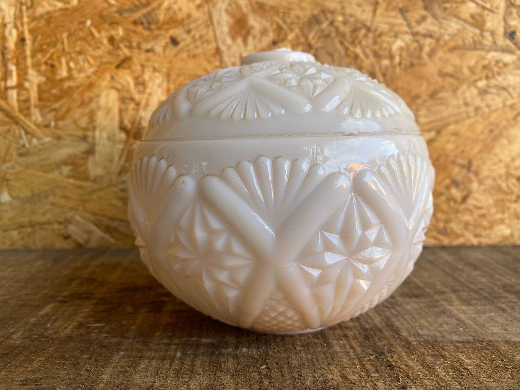 Vintage White Opaline Ball Box #C894