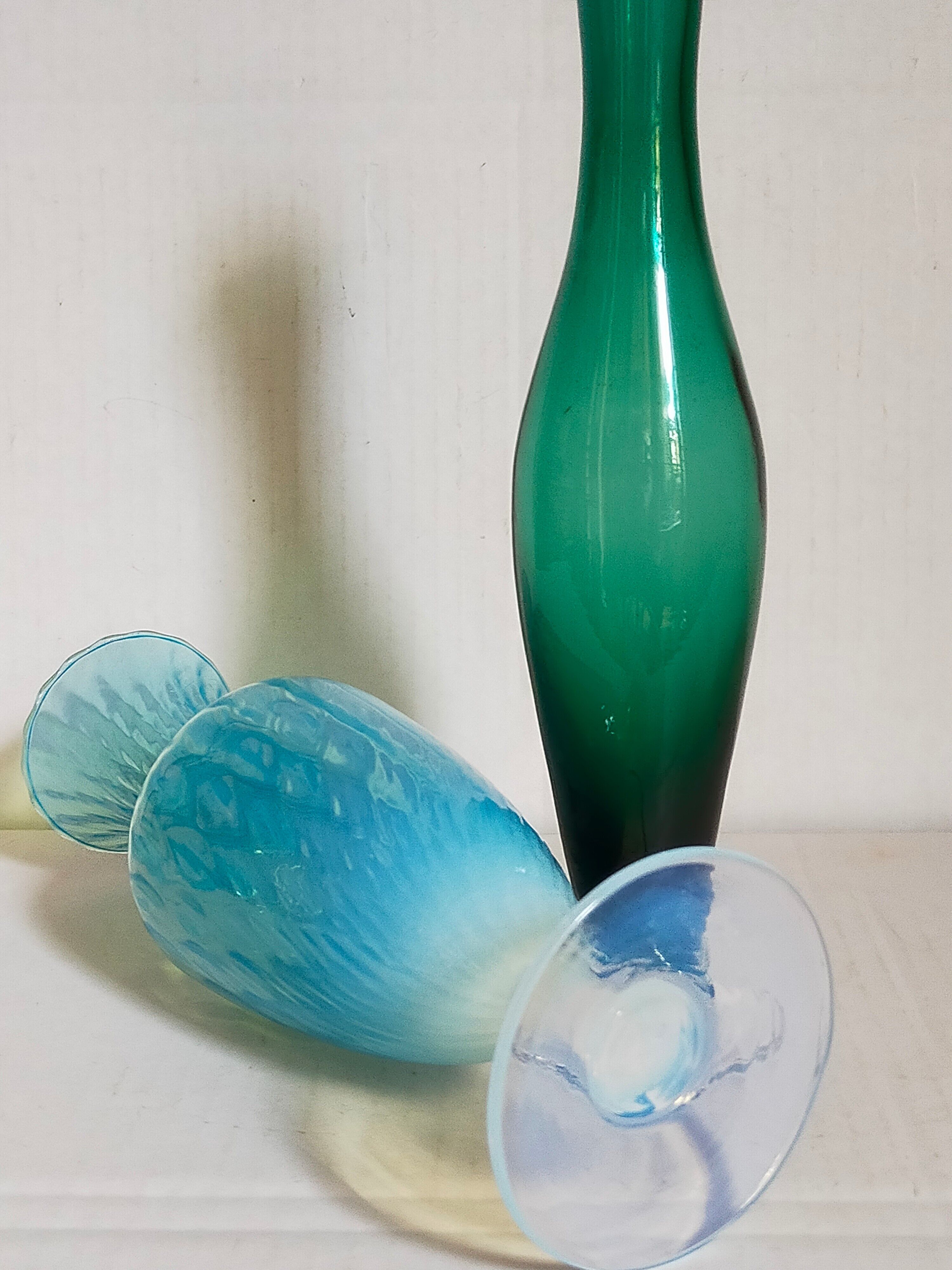 Duo of vintage blown glass soliflores vases