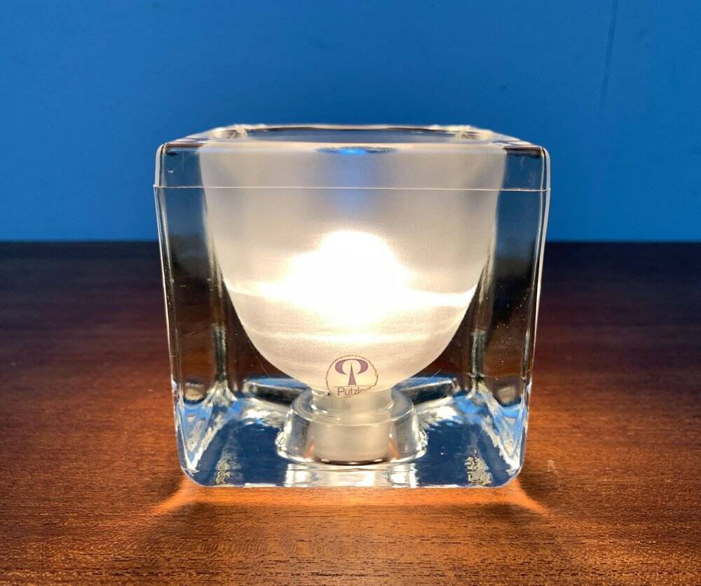 Vintage German glass cube table lamp Ta 14 by Peill & Putzler, 1970s.