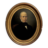 Oil on canvas portrait of a man, late 19th century, oval frame gilded with gold leaf.