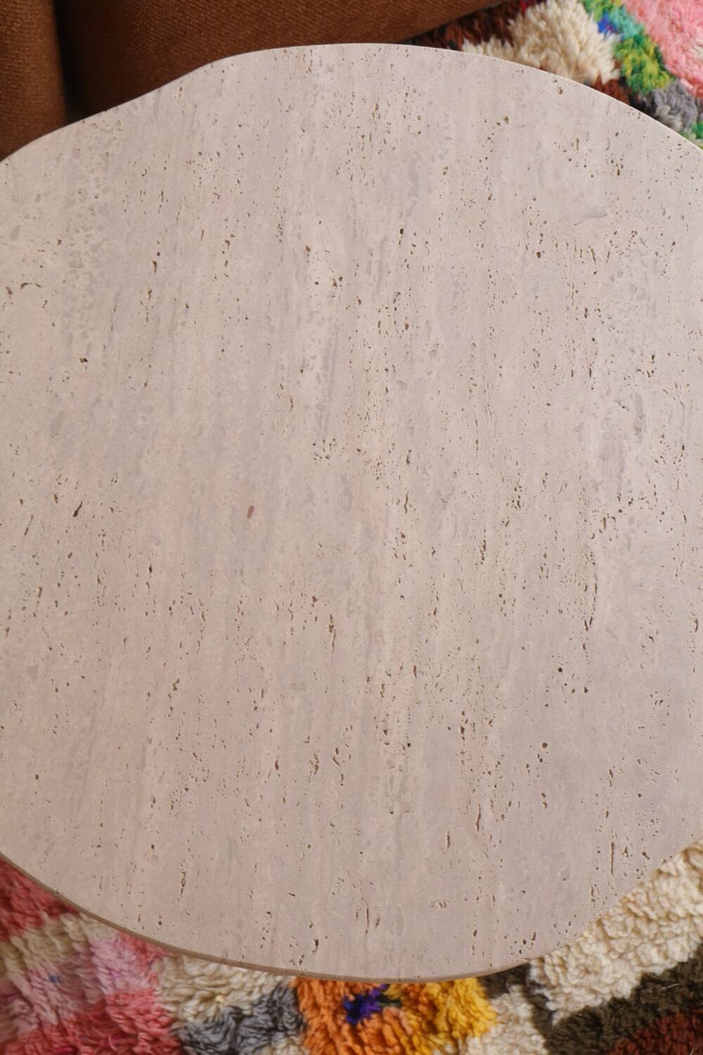 Organic shape travertine coffee table