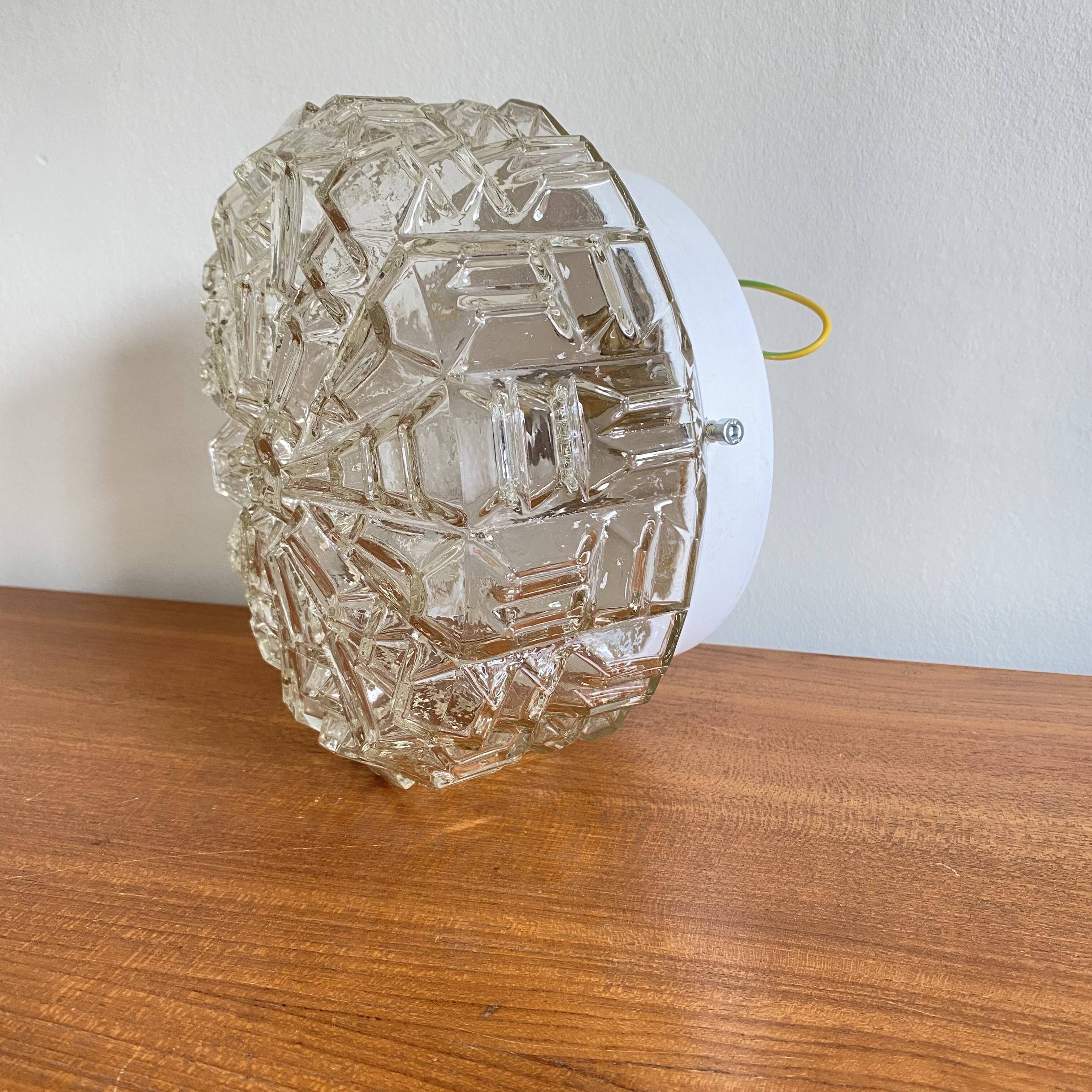 Minimalist glass wall or ceiling light with porthole design, 1970s-1980s