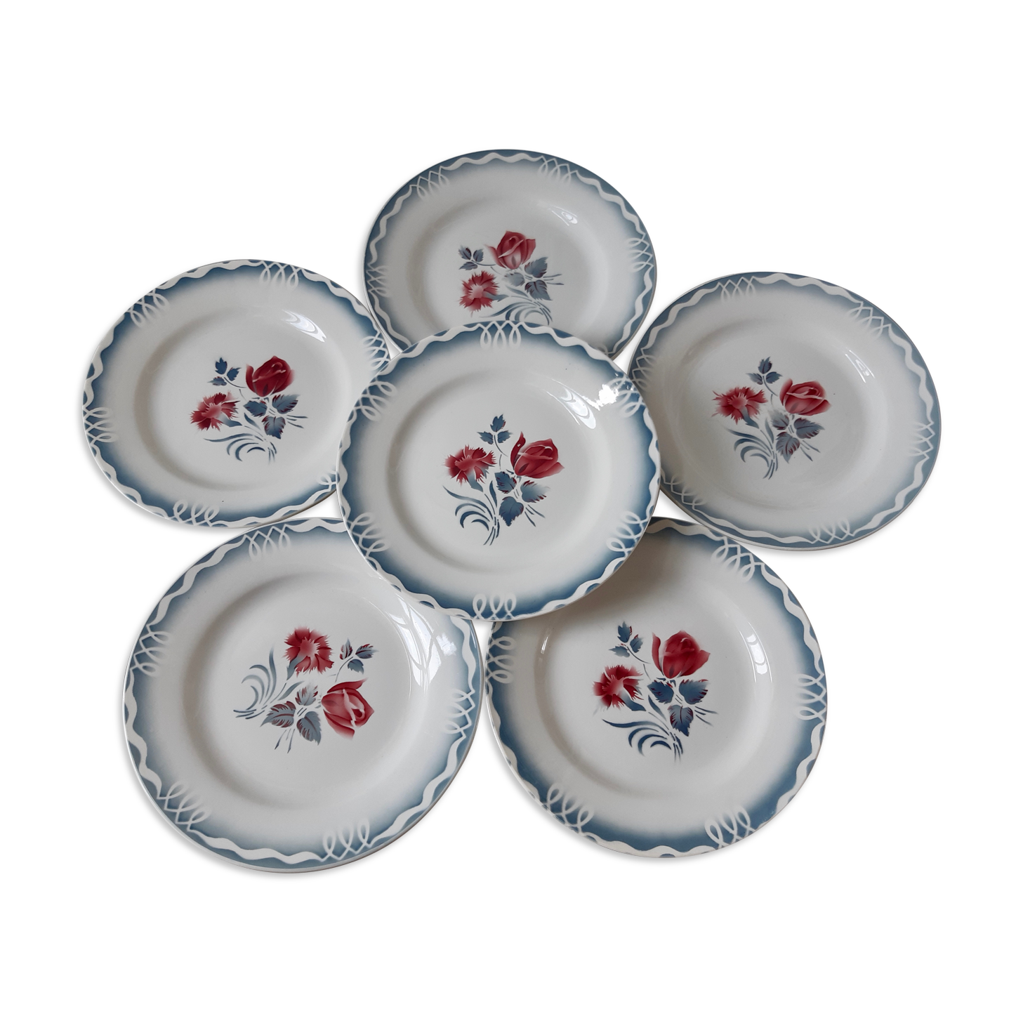 Set of 6 flat plates Digoin Sarreguemiens model Marinette