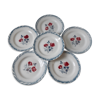 Lot de 6 assiettes plates Digoin Sarreguemiens modèle Marinette