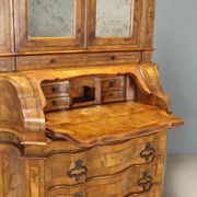 Antique trumeau in walnut and walnut burl, Italy, early 20th century.