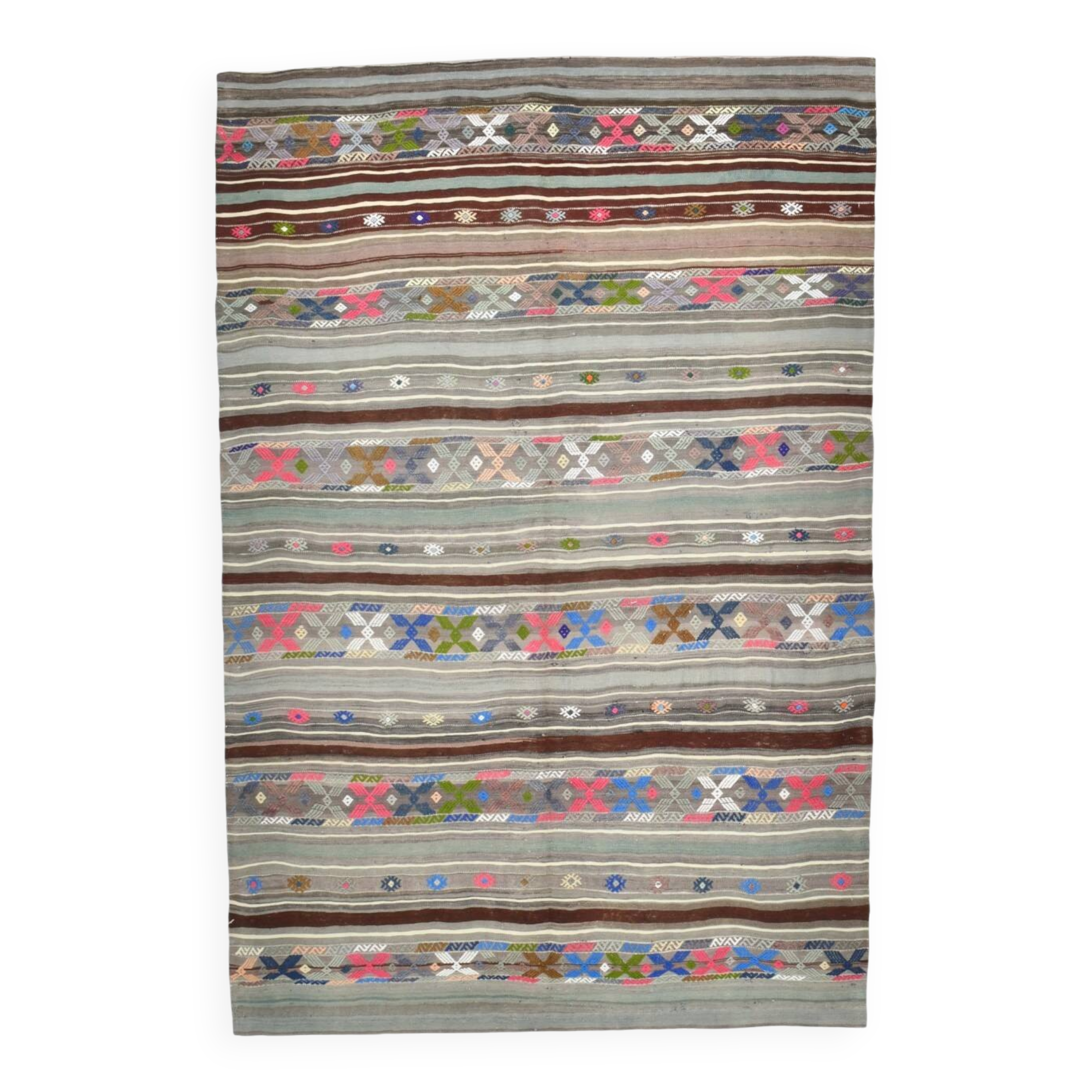 Grey & Brown Modern Mid Century Vintage Kilim Rug, 147x218 Cm