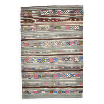 Grey & Brown Modern Mid Century Vintage Kilim Rug, 147x218 Cm