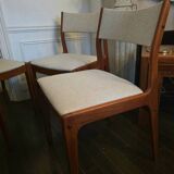 Set of 4 vintage teak and beige tweed chairs by Johannes Anderse