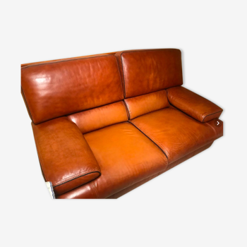 Canapé 2 places en cuir marron vintage