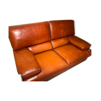 2-seater vintage brown leather sofa