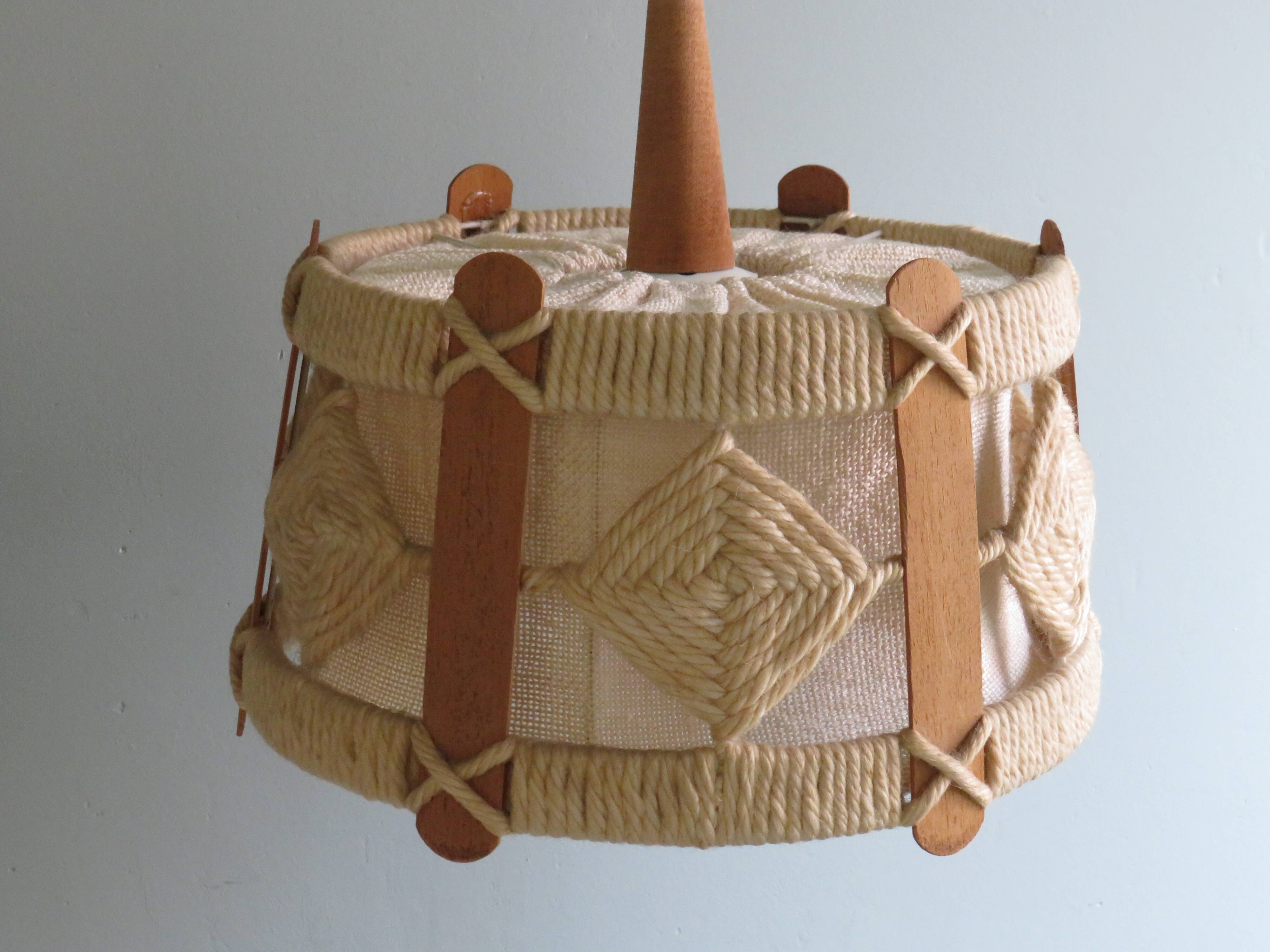 Suspension vintage en jute, teck et corde, 1960