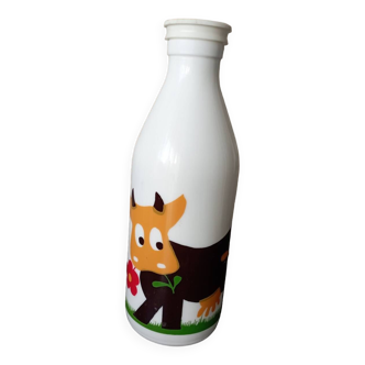 Bouteille de lait , opaline, motif vaches ,vintage