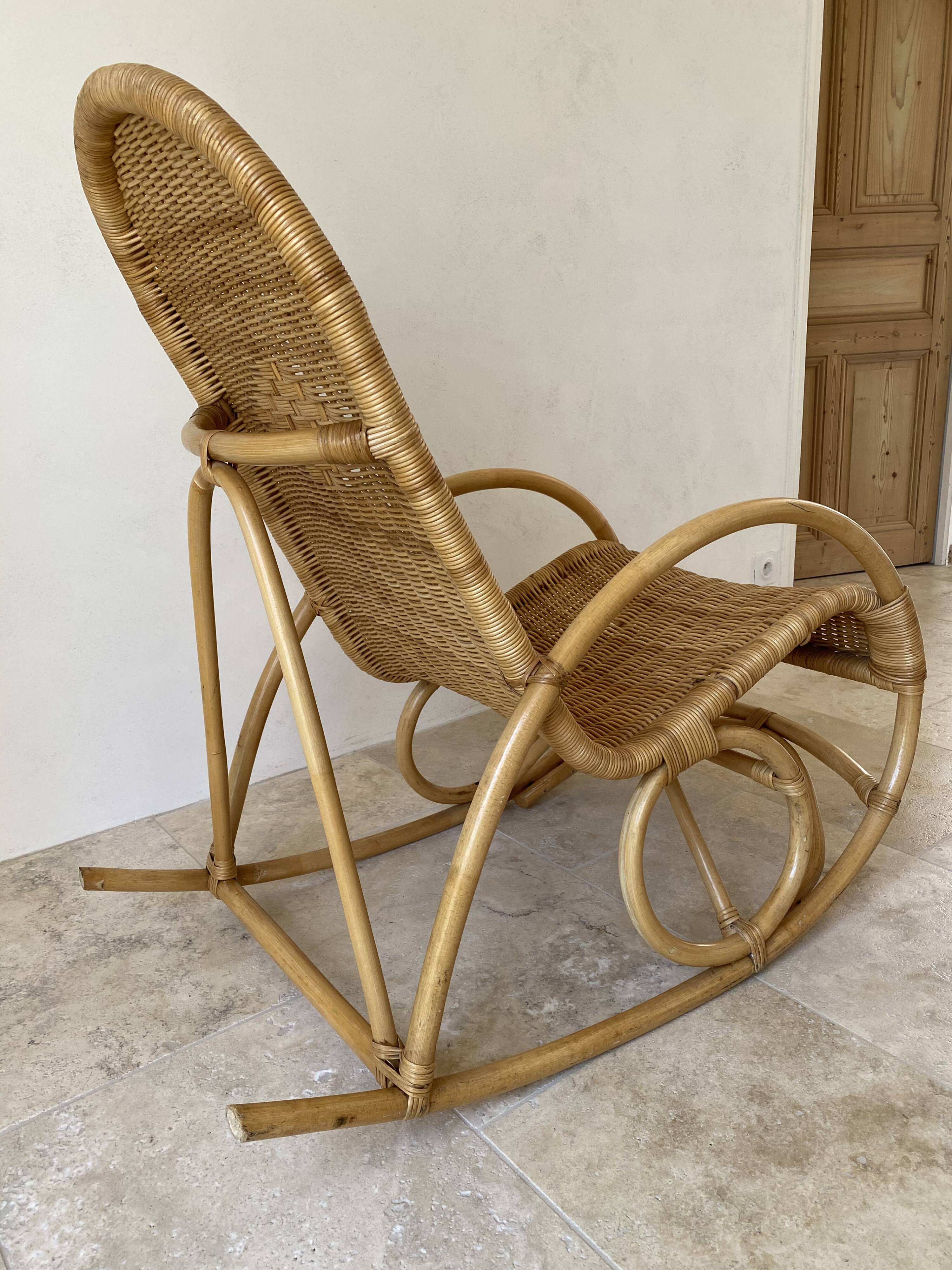 Natural rattan rocking chair.