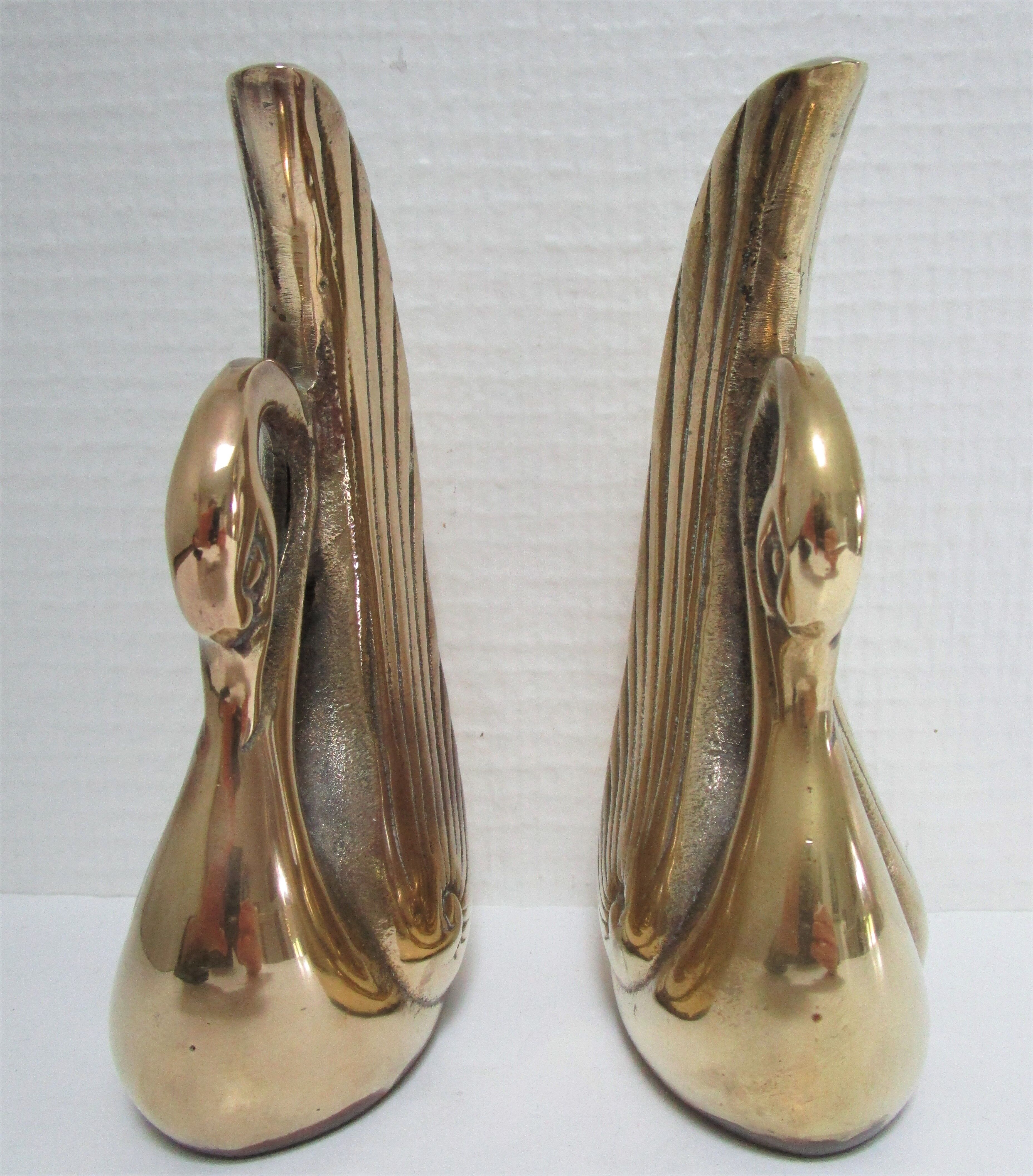 Pair of bookends vintage brass swans