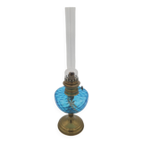 Blue glass and brass oil lamp