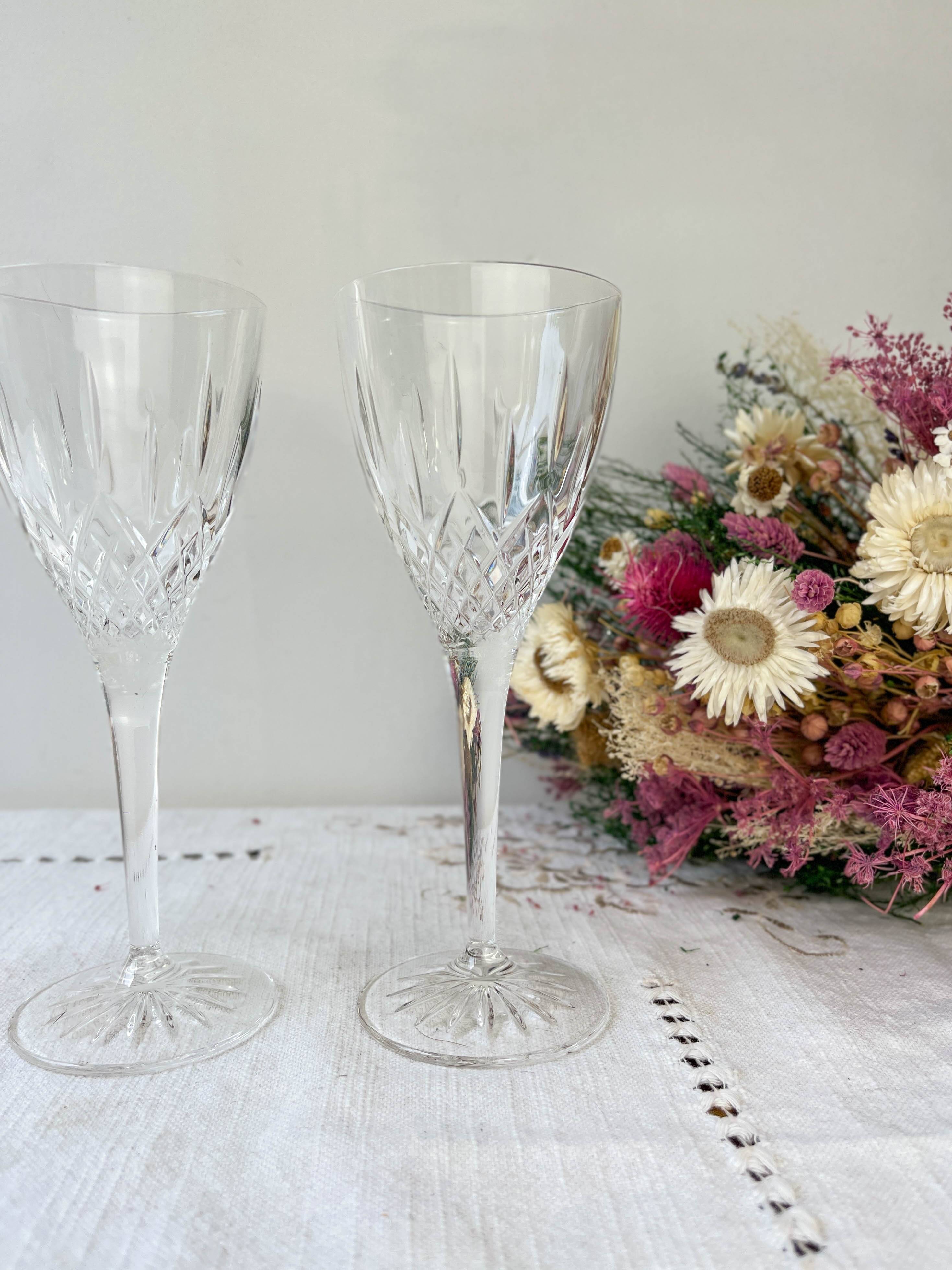 3 vintage chiseled crystal glasses