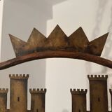 Medieval style heraldic wrought iron chandelier