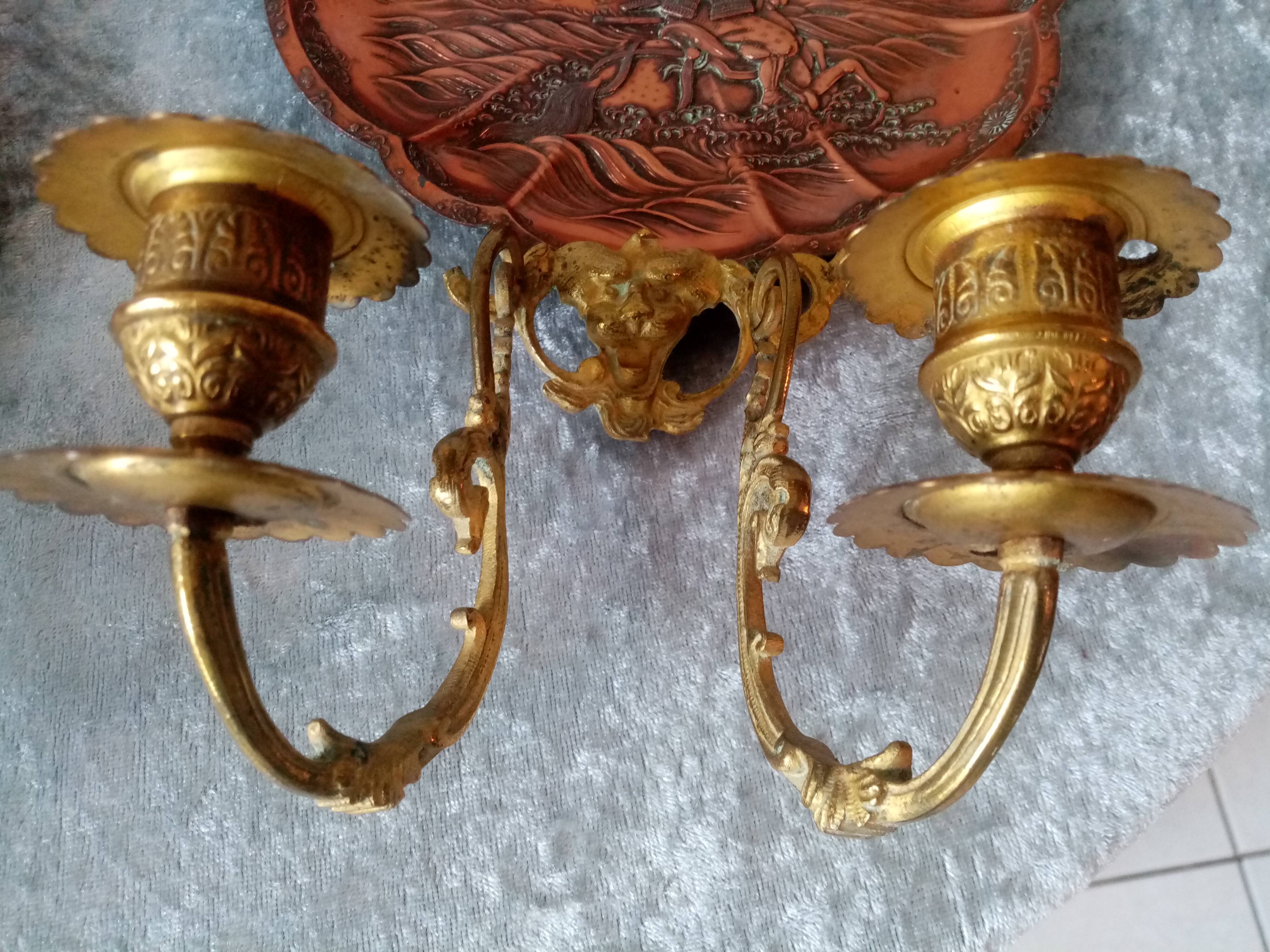 Pair of Napoleon 3 wall lights in copper and brass
