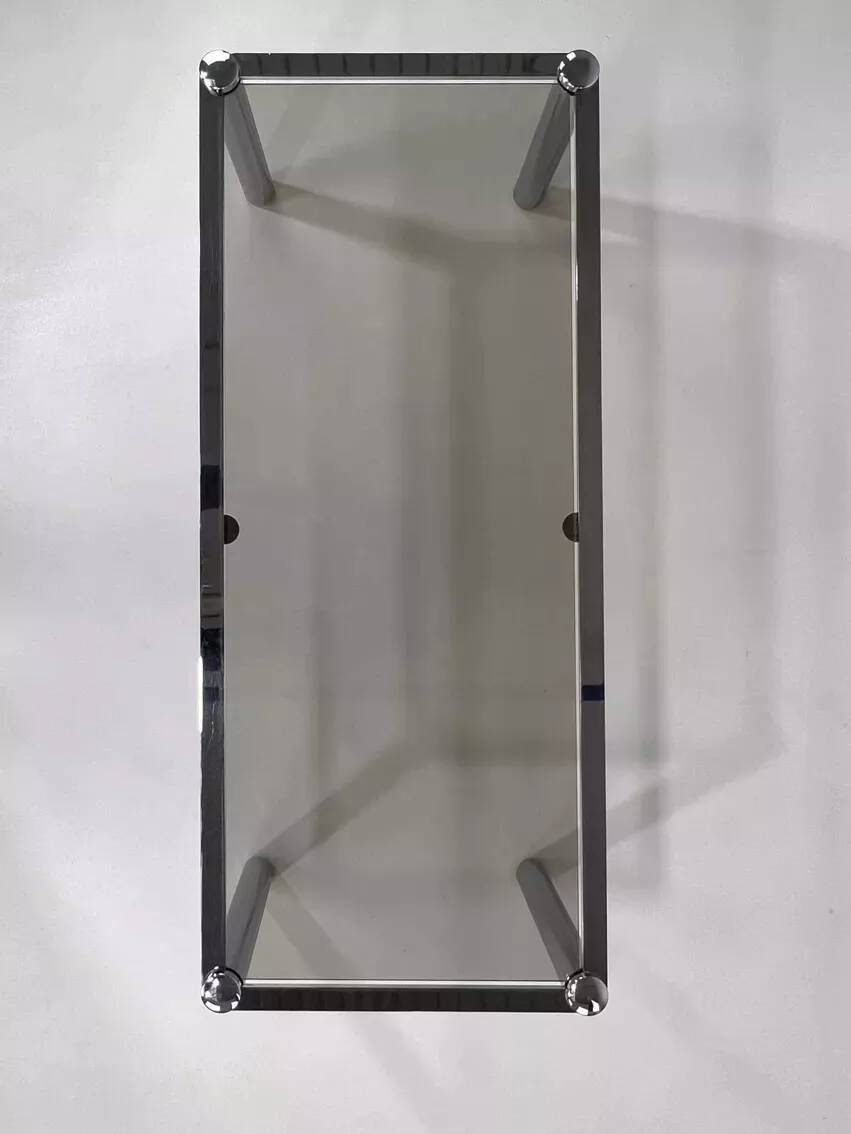 Rectangular coffee table from the 70s in chrome steel and smoked glass top