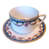 Set of 9 cups and 12 plates in P.N. Lamotte porcelain – blue decoration