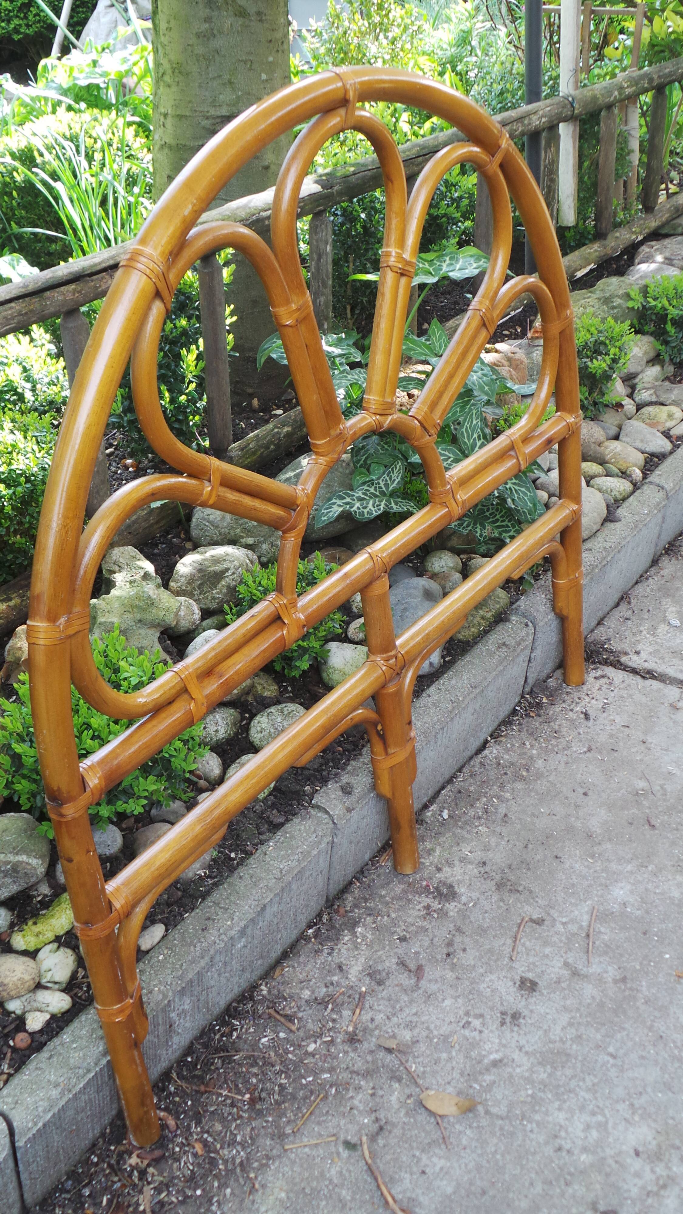 Headboard rattan, bamboo and leather vintage