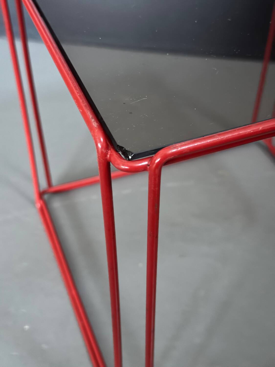 Metal wire and glass cube bedside tables
