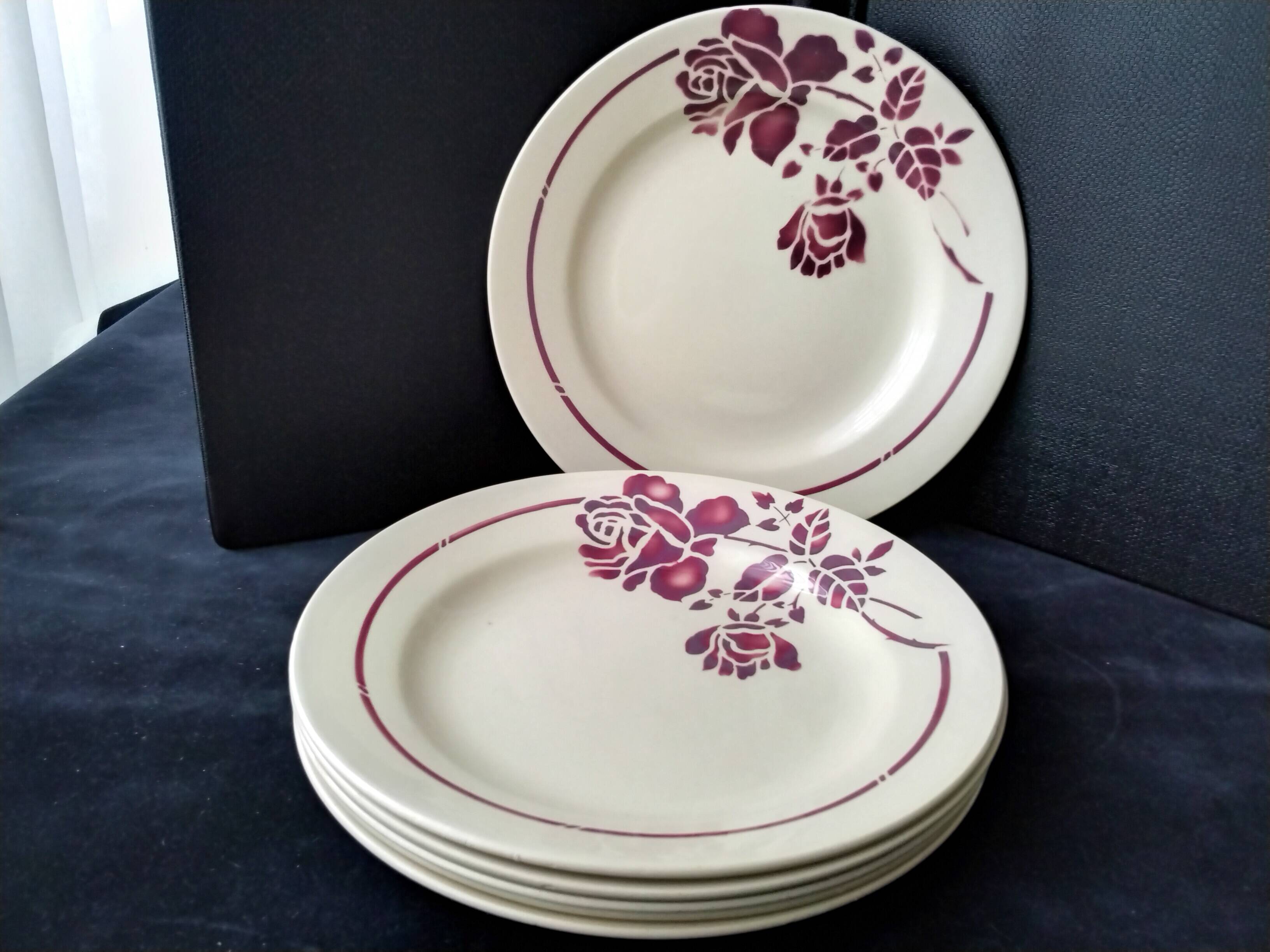 6 old earthenware dinner plates from saint amand