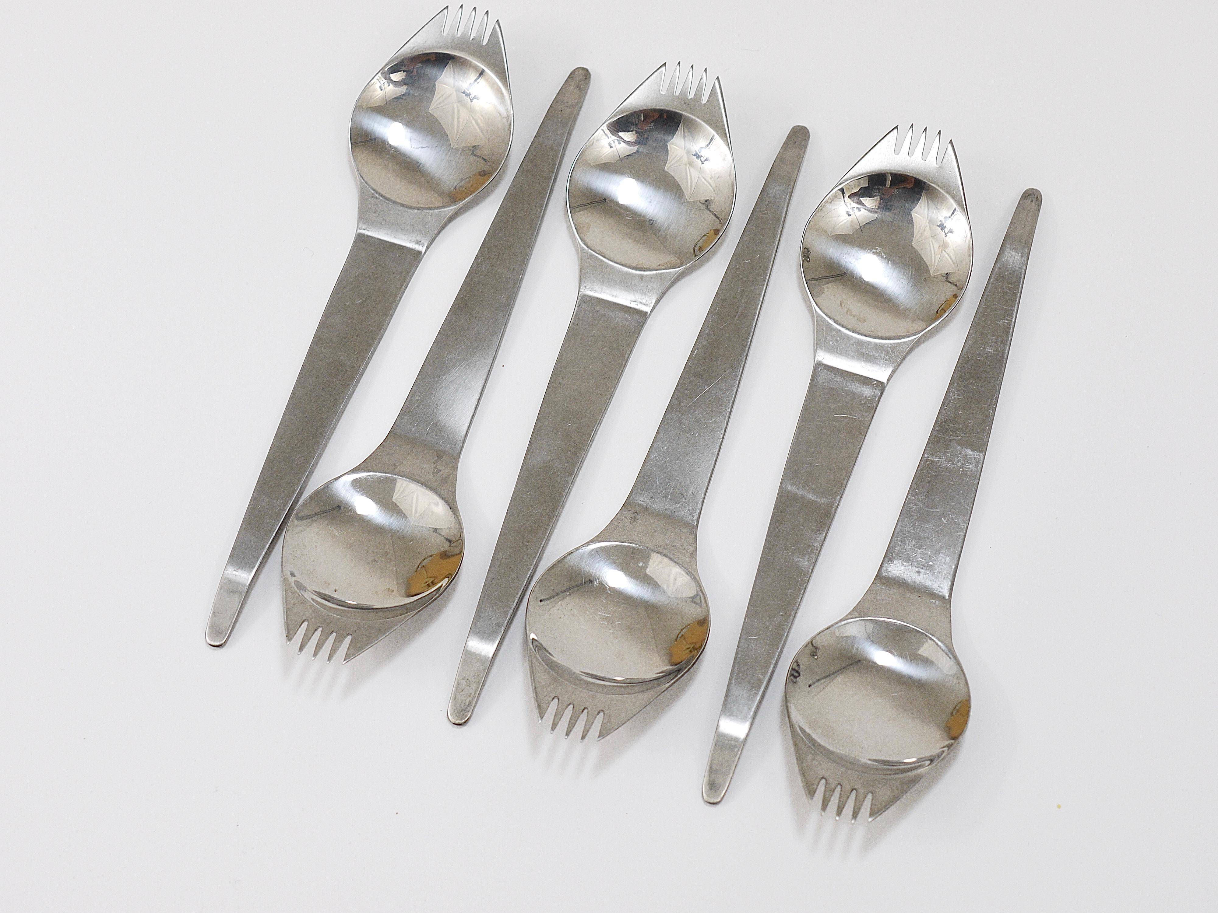 Jusqu'à 7 Sporks de fête mi-siècle (Cuillère & Fourchette) Flatware Göffel par Amboss Autriche