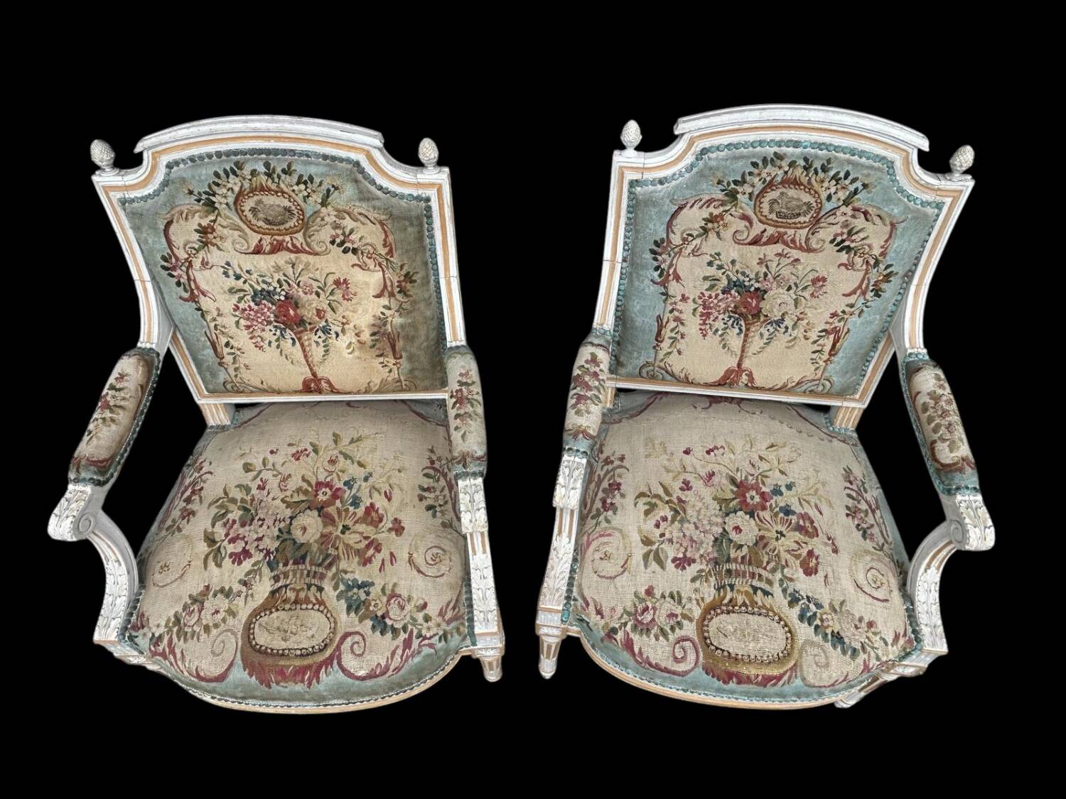 Pair of Louis XVI Cabriolet Armchairs - Lacquered and Upholstered Beech