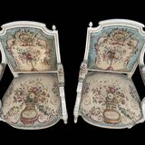 Pair of Louis XVI Cabriolet Armchairs - Lacquered and Upholstered Beech