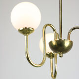 Lustre doré vintage en verre opalin