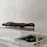 Plateau / corbeille en métal et rotin