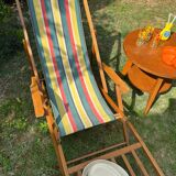 Transat/ chilienne vintage en bois avec repose-pieds — Années 60