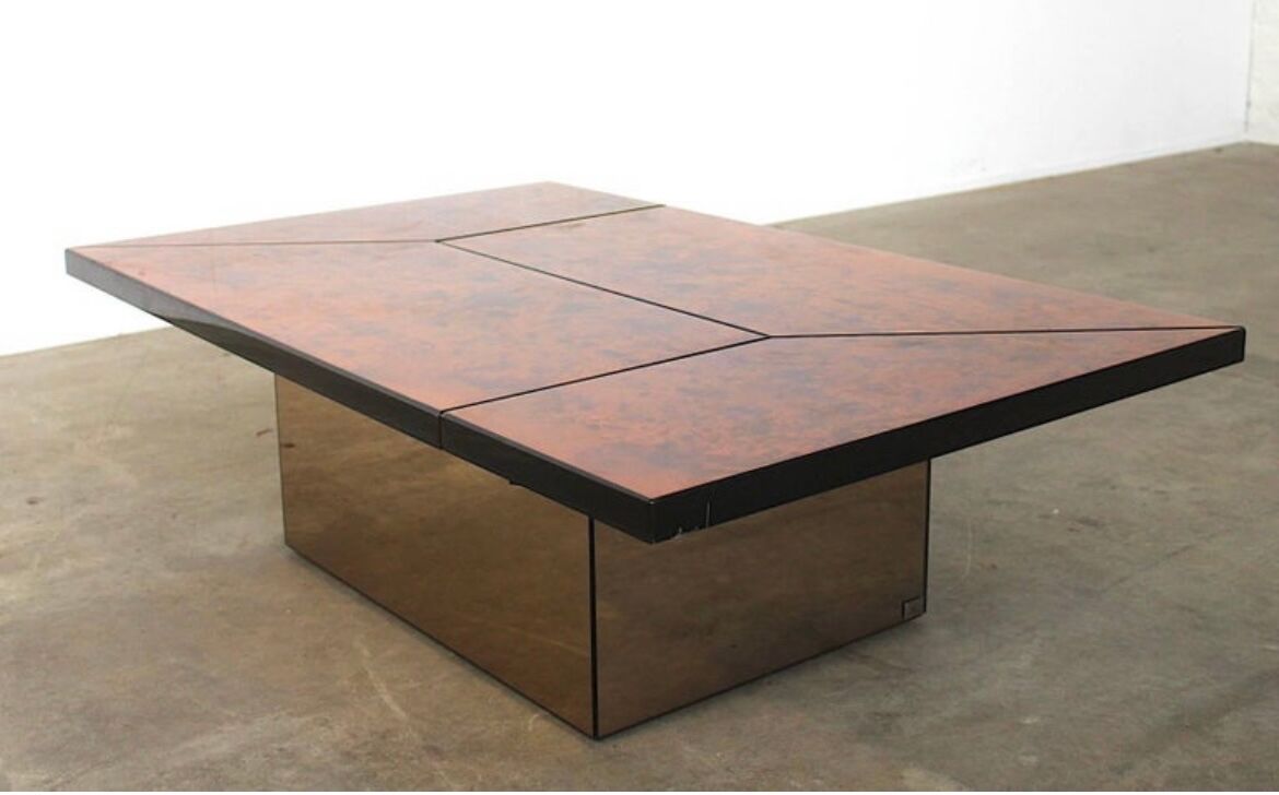 Paul michel burl wood multi functional coffee table and dry bar