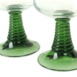Set of 4 Vintage Luminarc Roemer Wine Glasses Green Ribbed Base