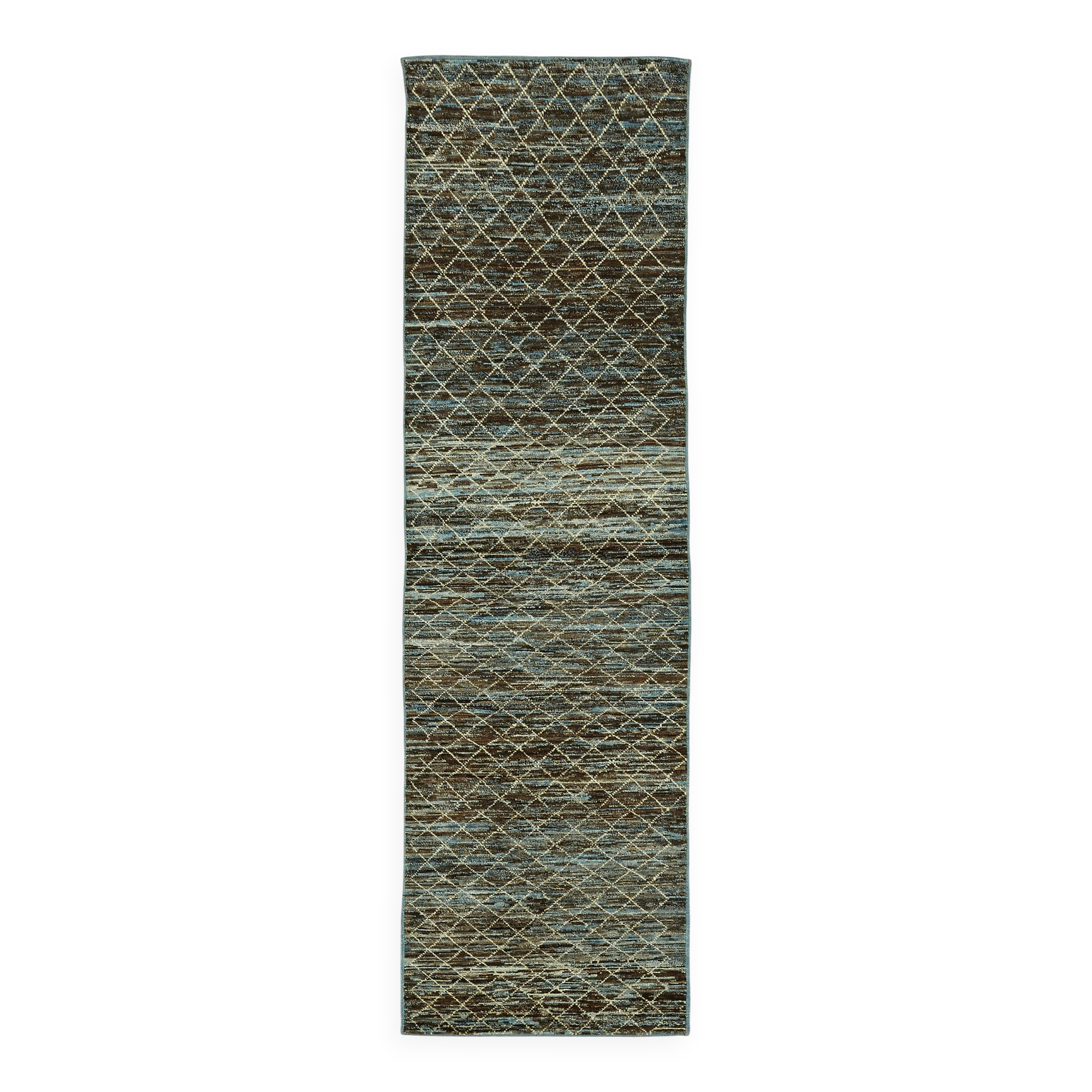 Hand-Knotted Turkish Contemporary 79 cm x 269 cm Blue Wool Runner Carpet