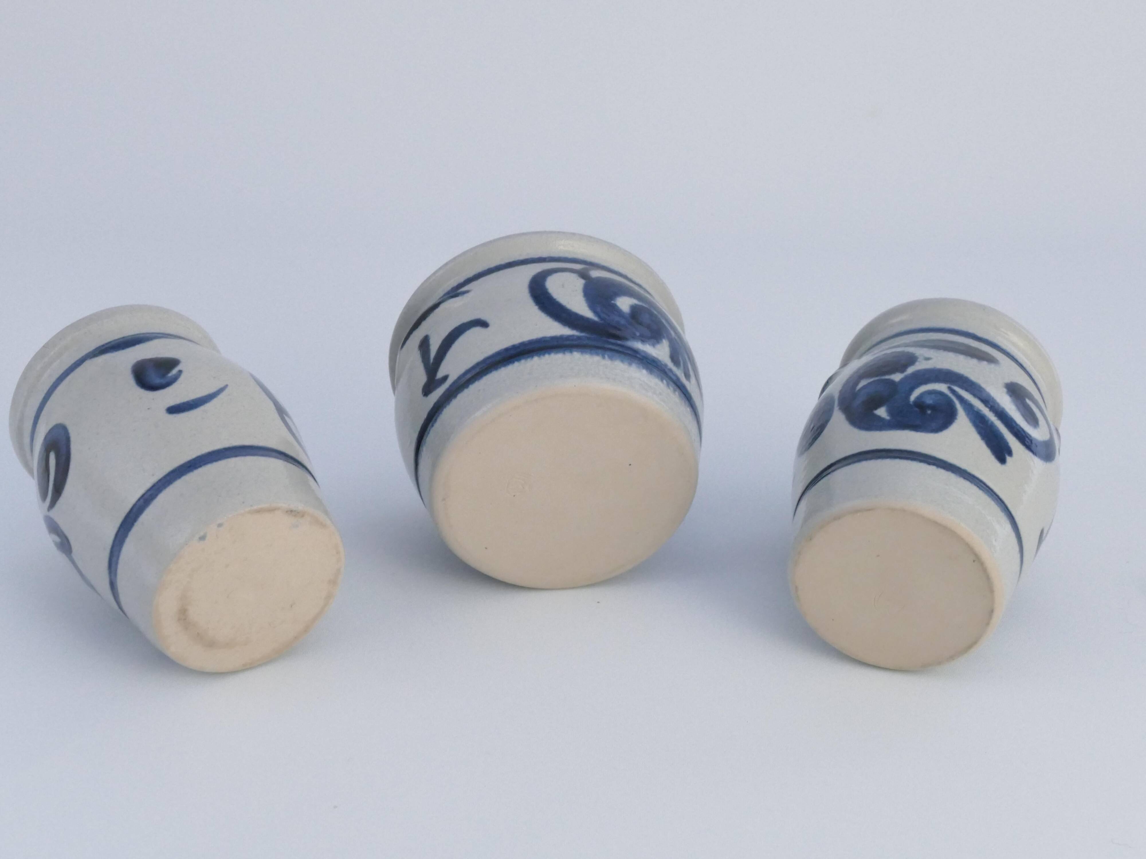 Stoneware Jars with Cobalt Blue Floral Motif from Westerwald, Germany, Set of 3