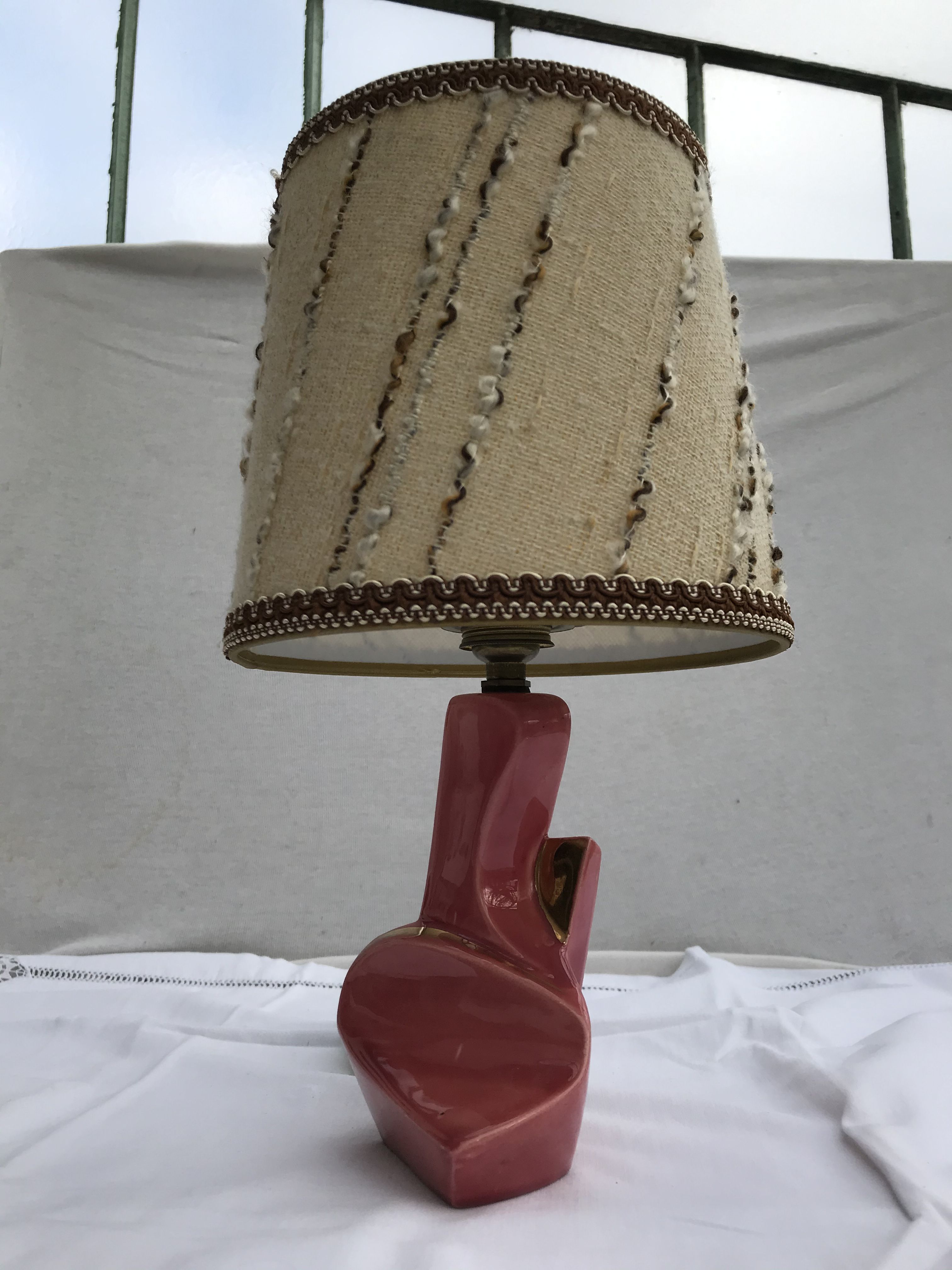 Former art deco ceramics rose lamp - golden - vintage beige daydal