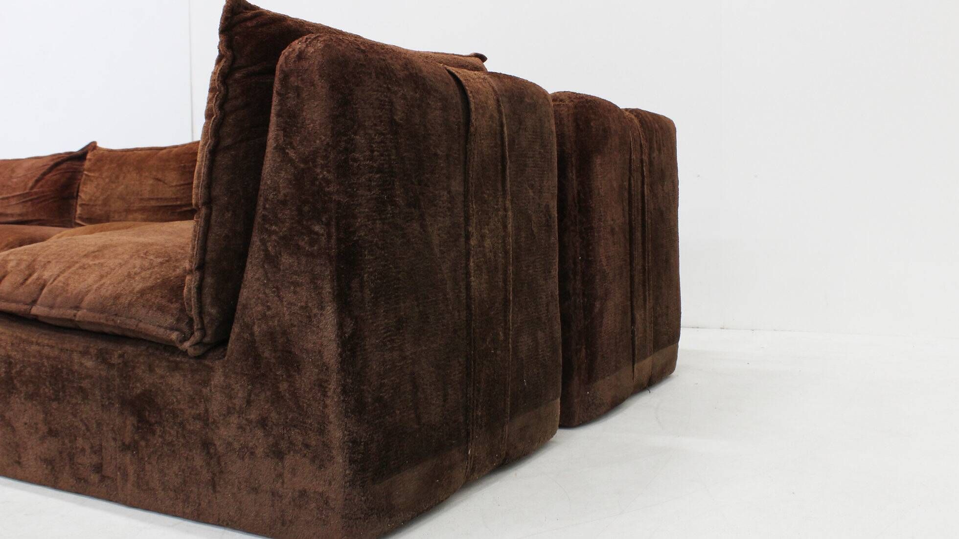 Vintage modular sofa brown velvet Italy 1970s