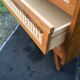 Vintage oak-plated chest of drawers and rattan with compass base as it is.