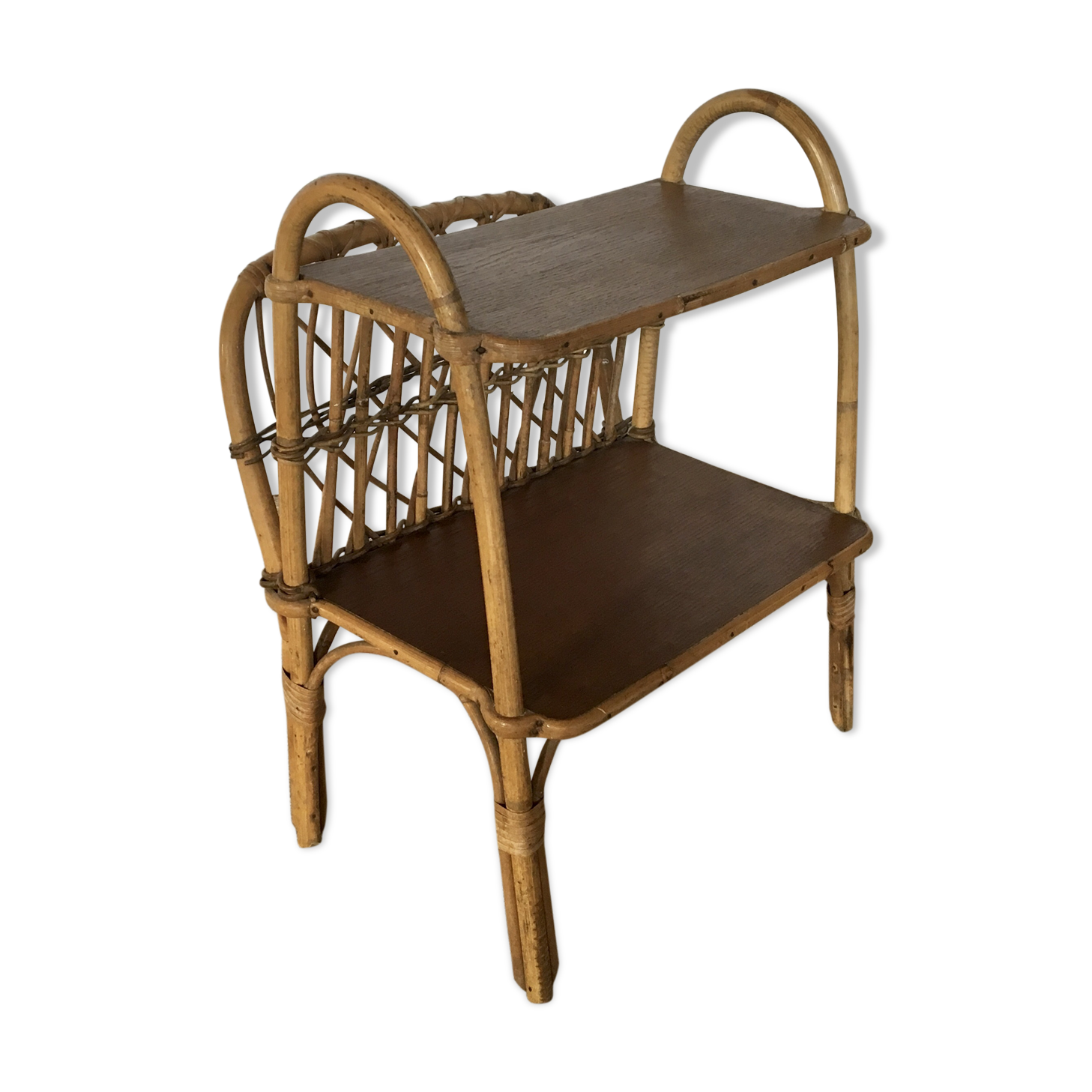 Side table with rattan magazines rack