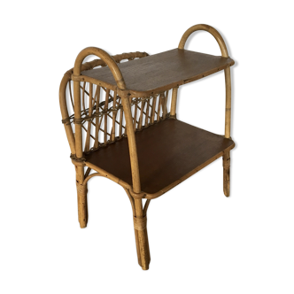 Side table with rattan magazines rack