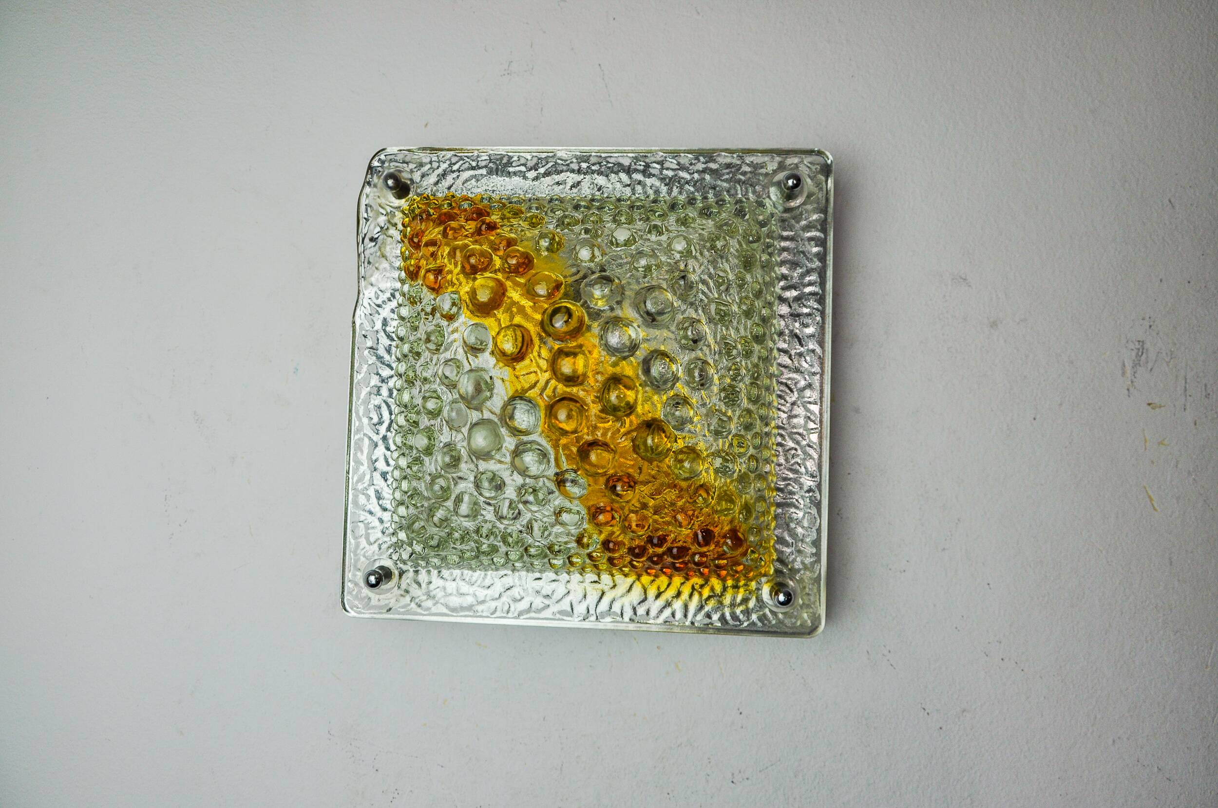 Murano Mazzega orange wall light, ice cube effect, Italy, 1970