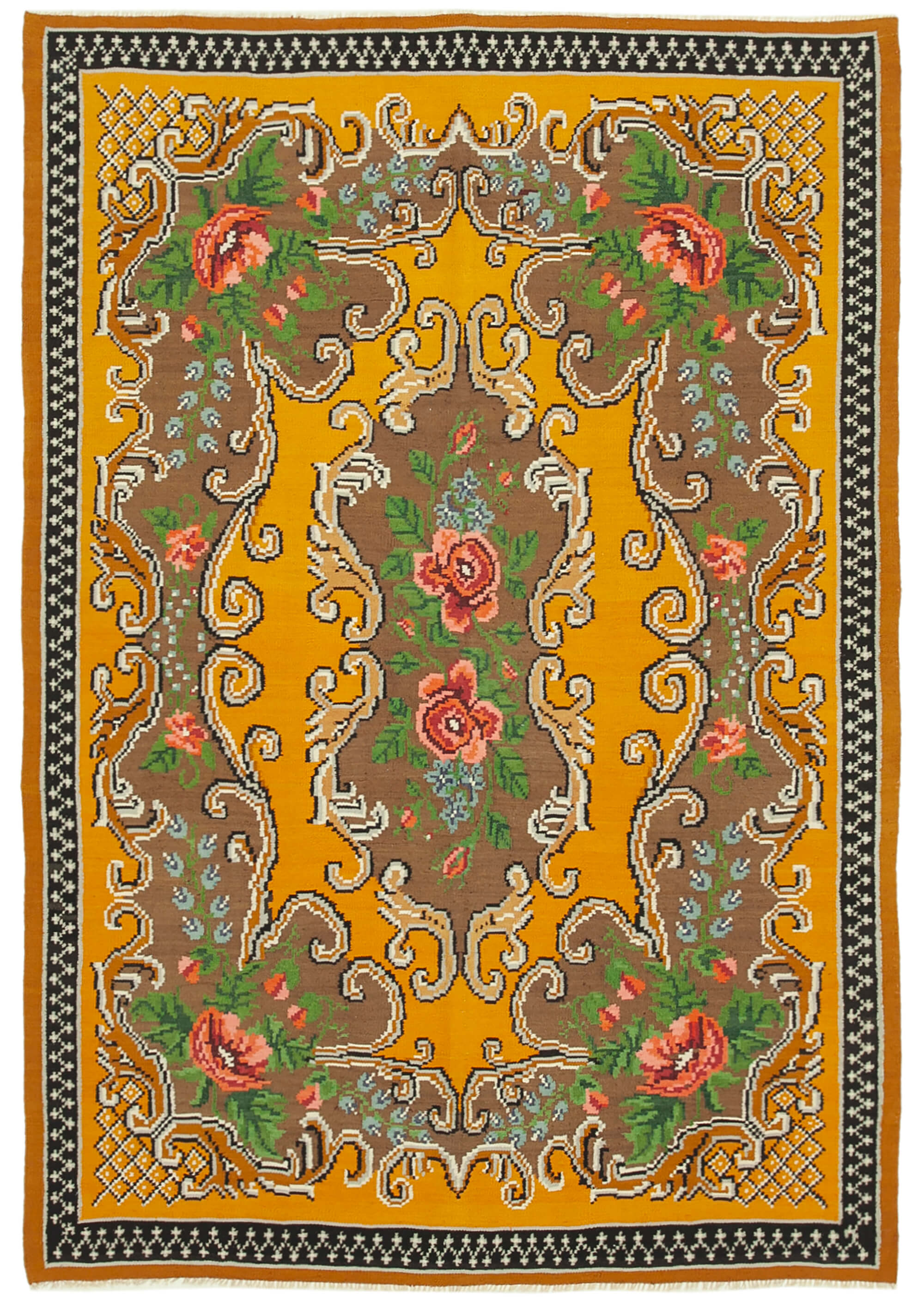 Handwoven Vintage Flatweave Yellow Kilim 185 cm x 270 cm - 23396