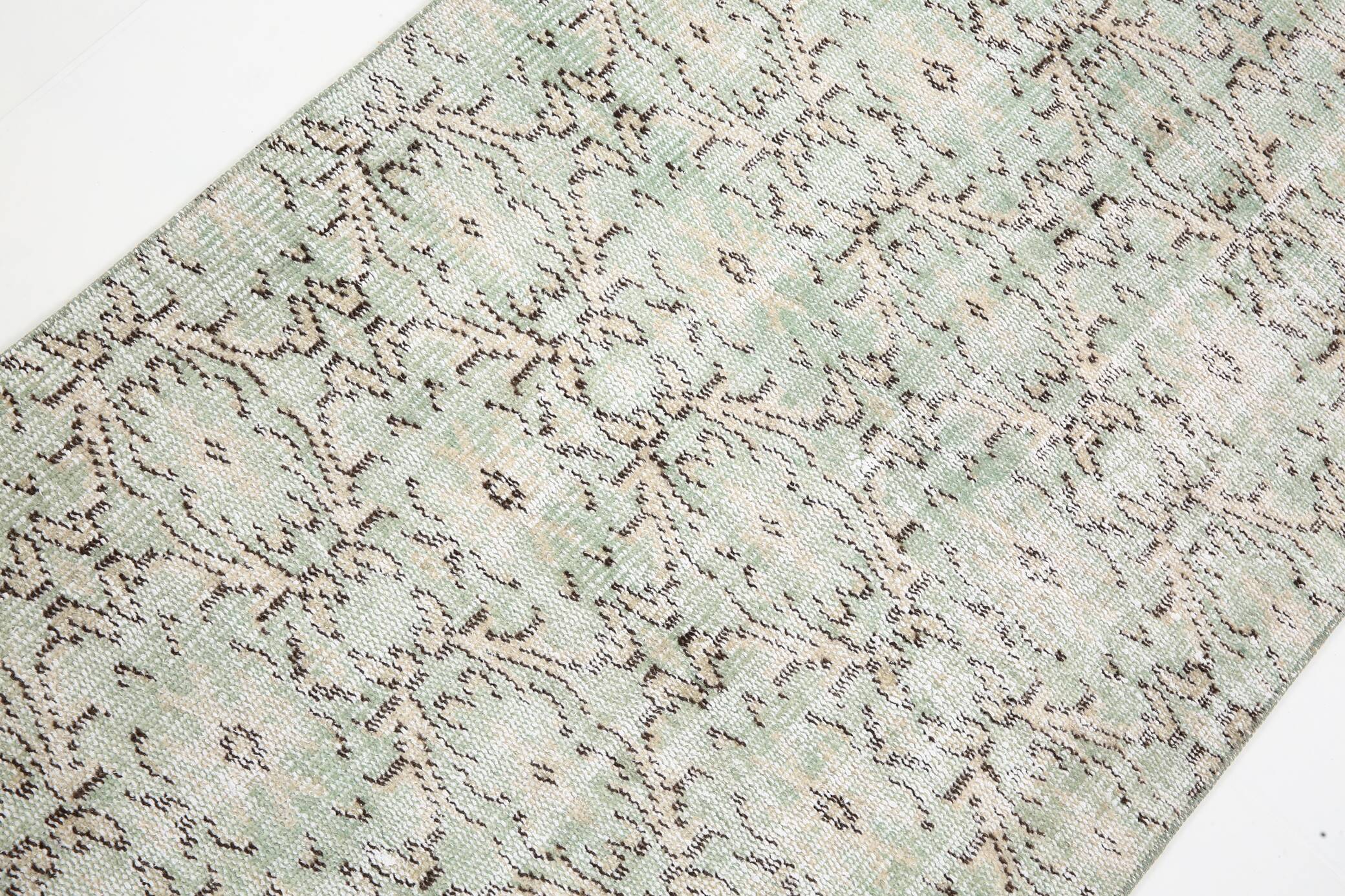 3x9 Shades Of Light Green & Black Vintage Runner Rug, 81x275Cm