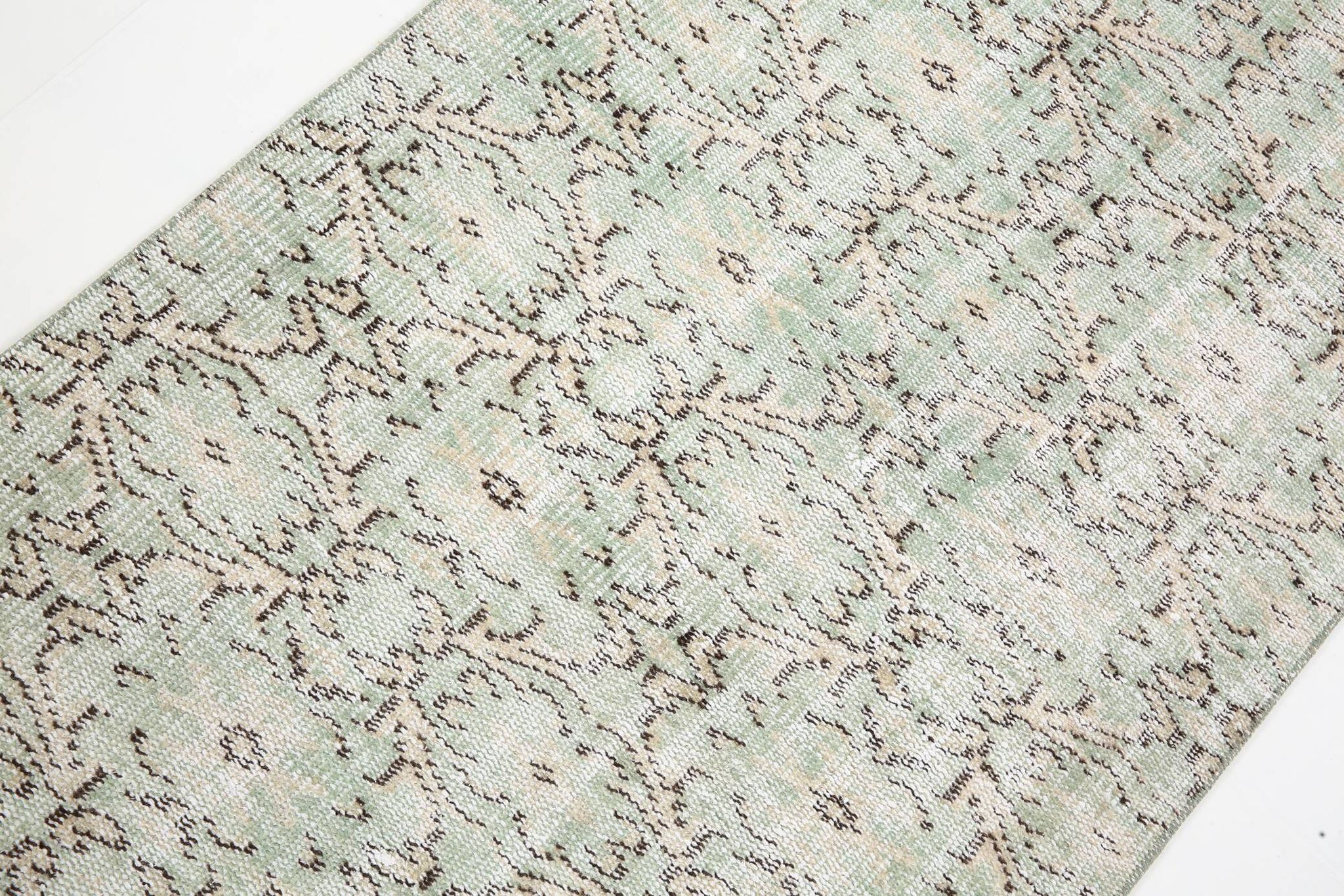 3x9 Shades Of Light Green & Black Vintage Runner Rug, 81x275Cm