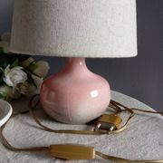 Lampe de chevet céramique rose moucheté signé, abat jour lin