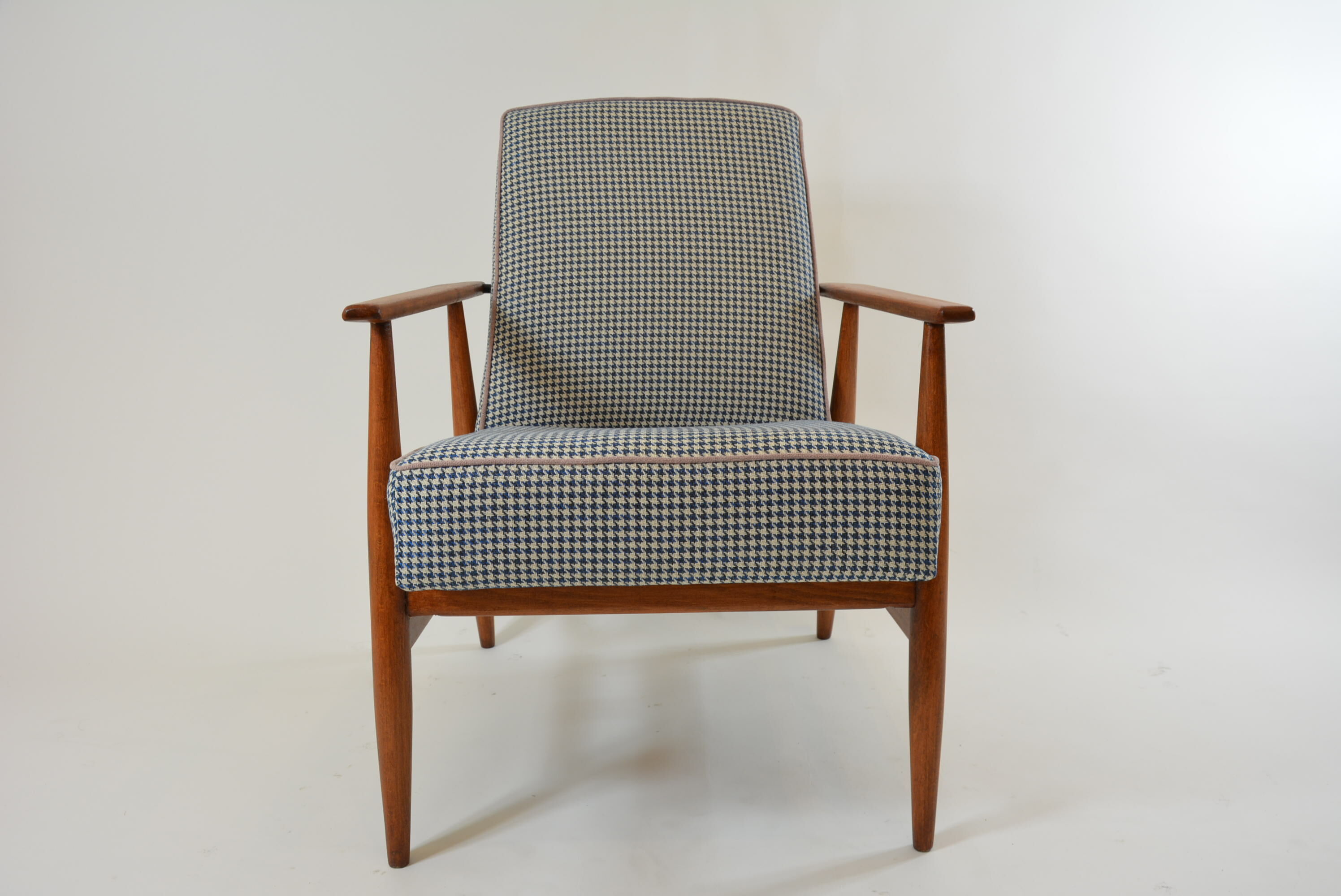 Fauteuil Fox pieds de poule bleu